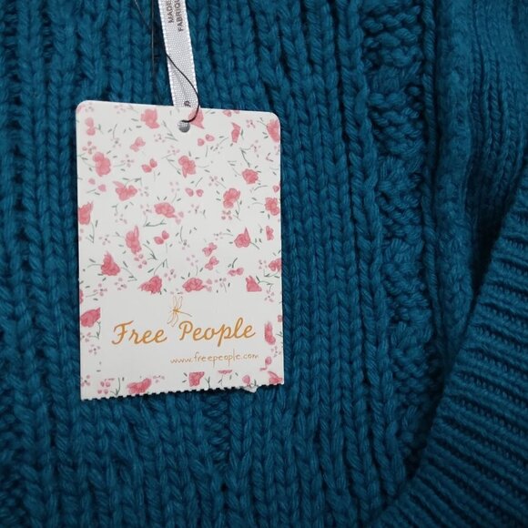 Free People | NWT Oversized Cable Pullover Sweater Teal | Size S - Picture 10 of 16